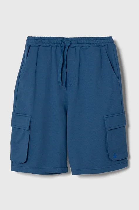 Памучен къс панталон United Colors of Benetton в синьо с регулируема талия