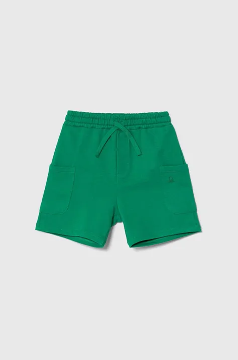 Детские хлопковые шорты United Colors of Benetton цвет зелёный регулируемая талия