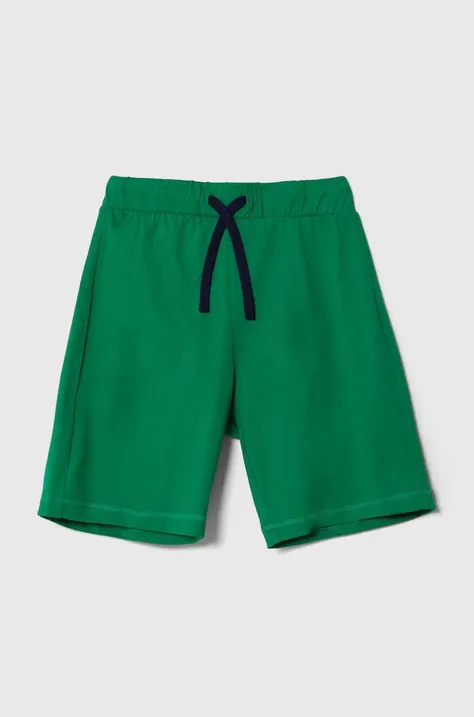 Detské bavlnené šortky United Colors of Benetton zelená farba, nastaviteľný pás