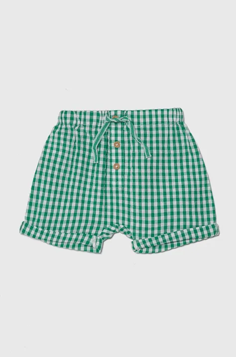 Bombažne kratke hlače za dojenčke United Colors of Benetton zelena barva