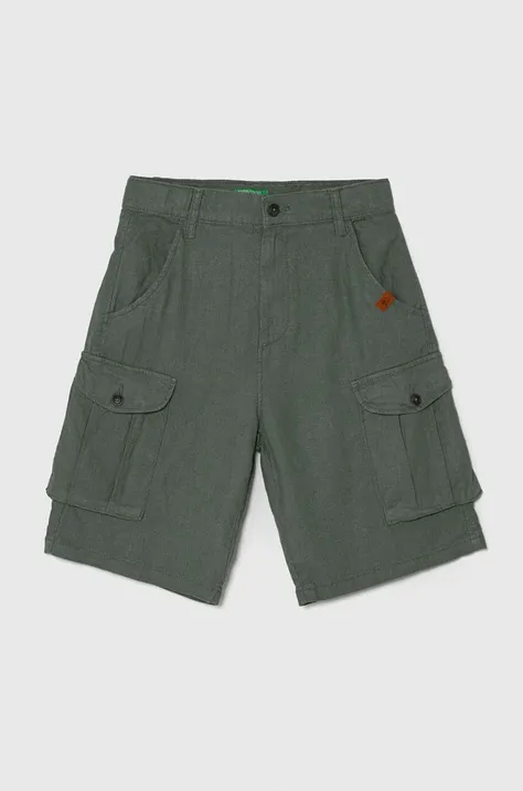 Otroške lanene kratke hlače United Colors of Benetton zelena barva