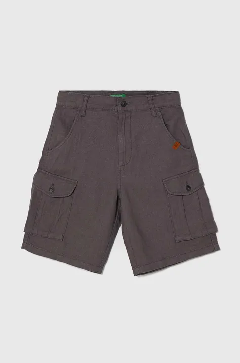 United Colors of Benetton pantaloni scurți de in pentru copii culoarea gri, talie reglabila