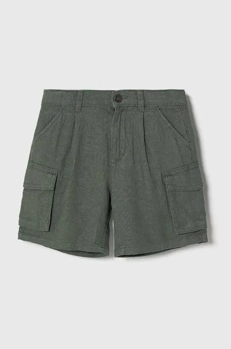 United Colors of Benetton pantaloni scurți de in pentru copii culoarea verde, talie reglabila