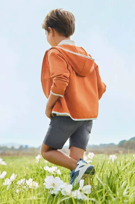 Detské rifľové krátke nohavice Mayoral soft denim jogger šedá farba