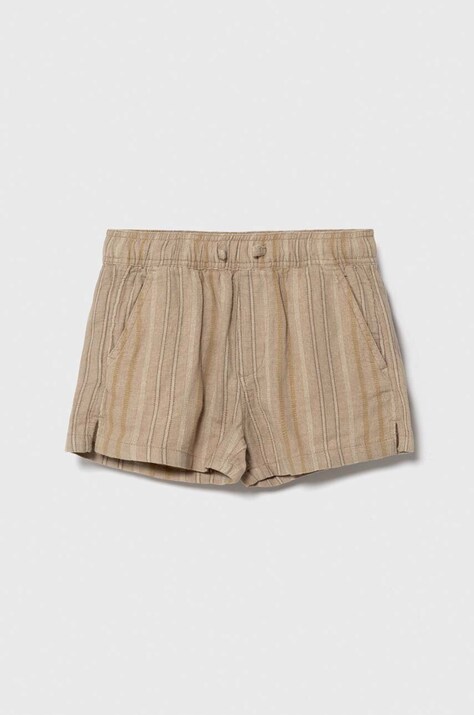 Abercrombie & Fitch pantaloni scurți de in pentru copii culoarea bej, talie reglabila