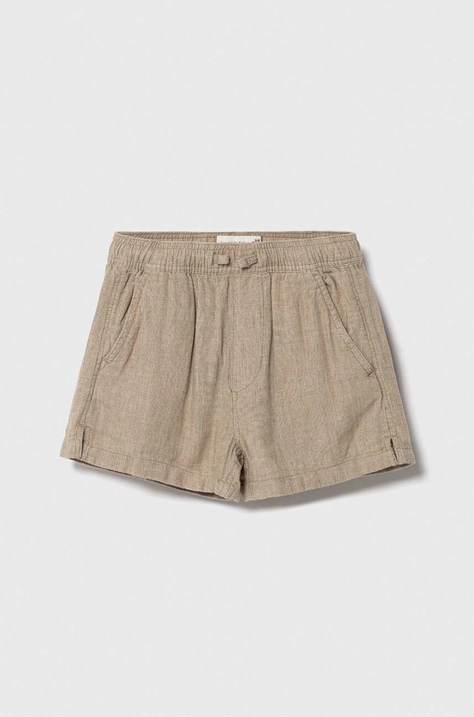 Abercrombie & Fitch pantaloni scurți de in pentru copii culoarea bej, talie reglabila