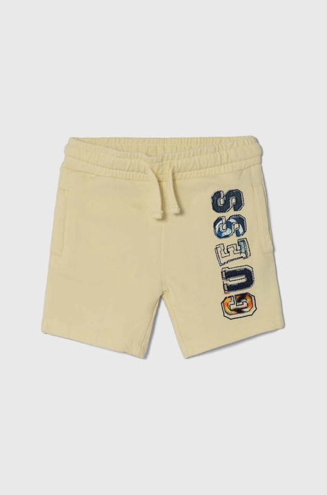 Guess pantaloni scurți din bumbac pentru copii culoarea galben, talie reglabila