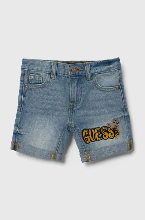 Детски дънков къс панталон Guess в синьо с регулируема талия