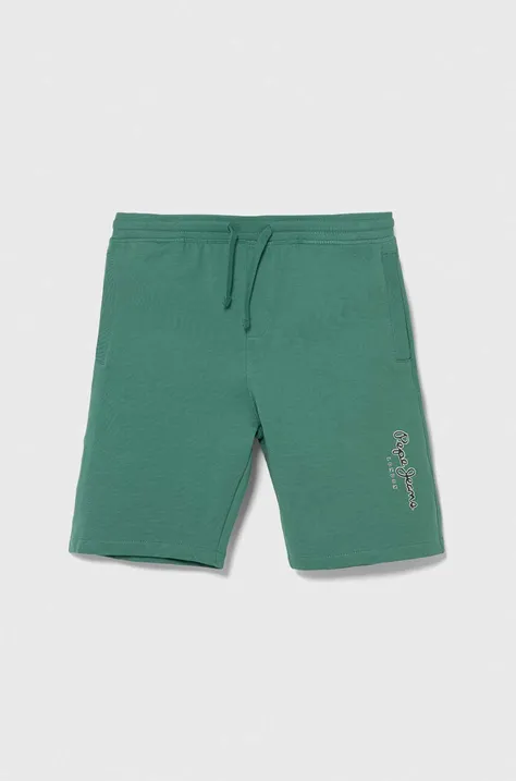 Παιδικό βαμβακερό σορτς Pepe Jeans NEW EDDIE SHORT χρώμα: πράσινο