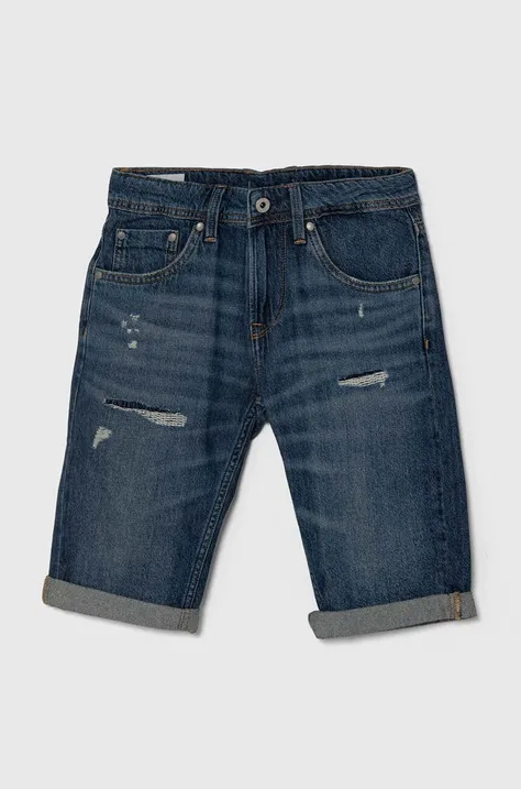 Otroške kratke hlače iz jeansa Pepe Jeans SLIM SHORT REPAIR JR mornarsko modra barva