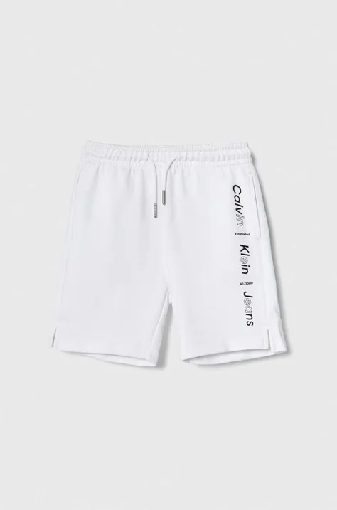 Calvin Klein Jeans szorty bawełniane dziecięce kolor biały regulowana talia