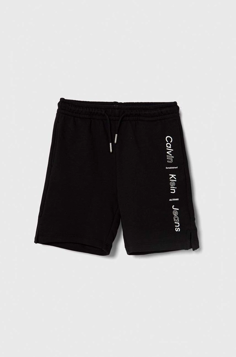 Calvin Klein Jeans pantaloni scurți din bumbac pentru copii culoarea negru, talie reglabila