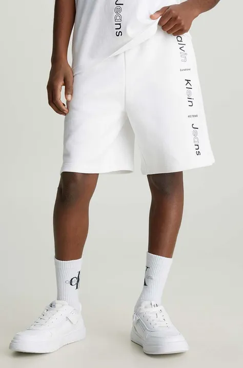 Calvin Klein Jeans pantaloni scurți din bumbac pentru copii culoarea alb, talie reglabila