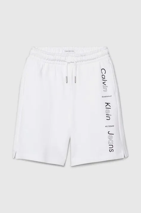 Calvin Klein Jeans szorty bawełniane dziecięce kolor biały regulowana talia