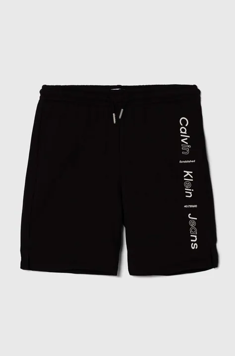 Detské bavlnené šortky Calvin Klein Jeans čierna farba, nastaviteľný pás