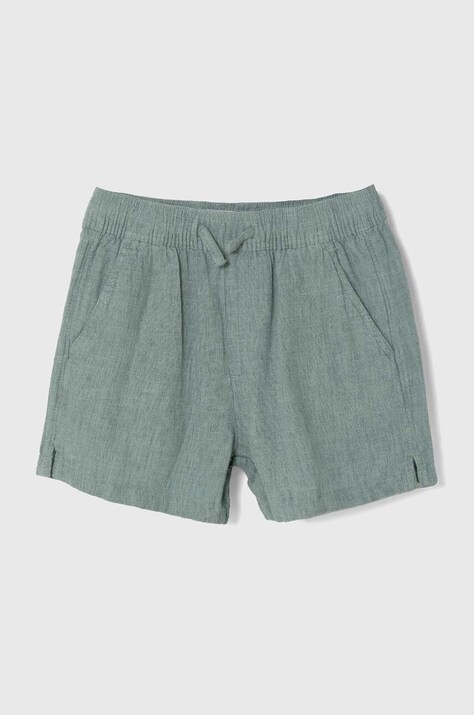 Детски ленен къс панталон Abercrombie & Fitch в зелено с регулируема талия