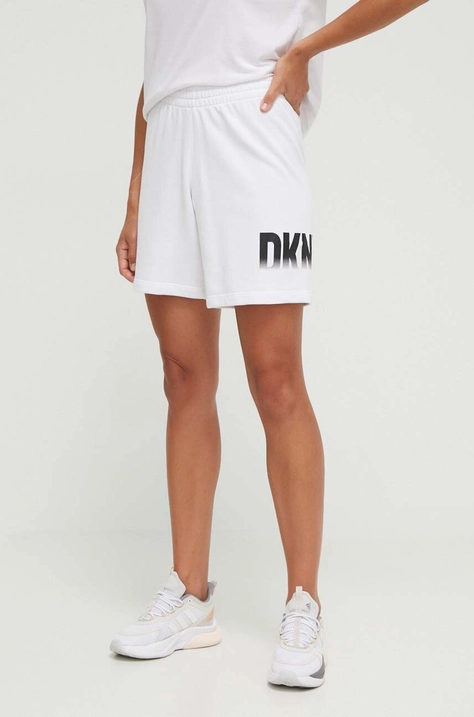 Kraťasy Dkny dámské, bílá barva, s potiskem, high waist, DP3S5165