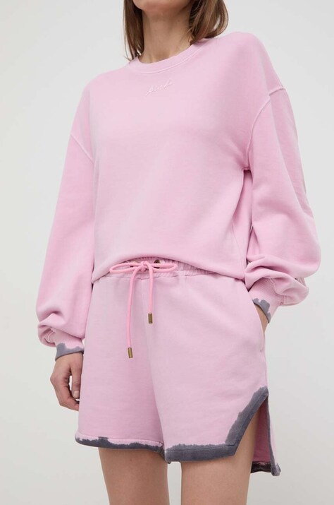 Pinko pantaloni scurti din bumbac culoarea roz, neted, high waist