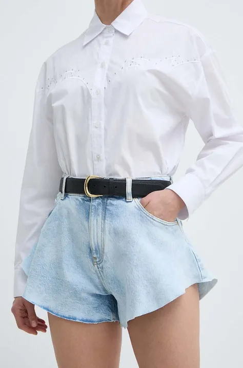 Pinko pantaloni scurti jeans femei, neted, high waist, 100395 A1MS