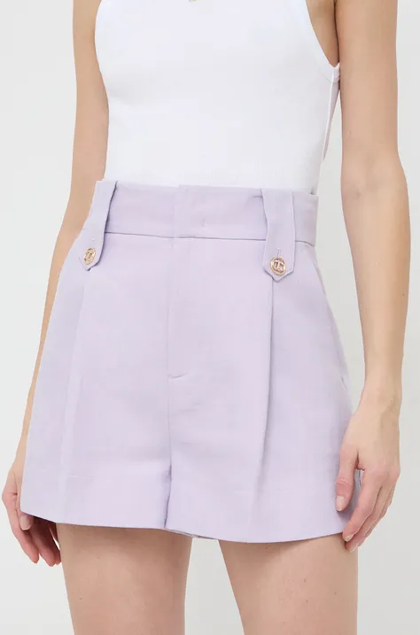 Twinset pantaloni scurți din amestec de in culoarea violet, neted, high waist