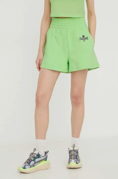 Bavlnené šortky Chiara Ferragni STRETCH zelená farba, jednofarebné, vysoký pás, 76CBDC01