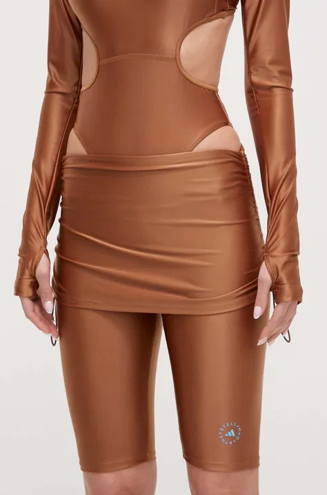 Шорты adidas by Stella McCartney женские цвет коричневый однотонные высокая посадка