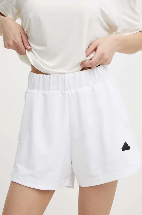 adidas rövidnadrág Z.N.E női, fehér, nyomott mintás, magas derekú, IN9481