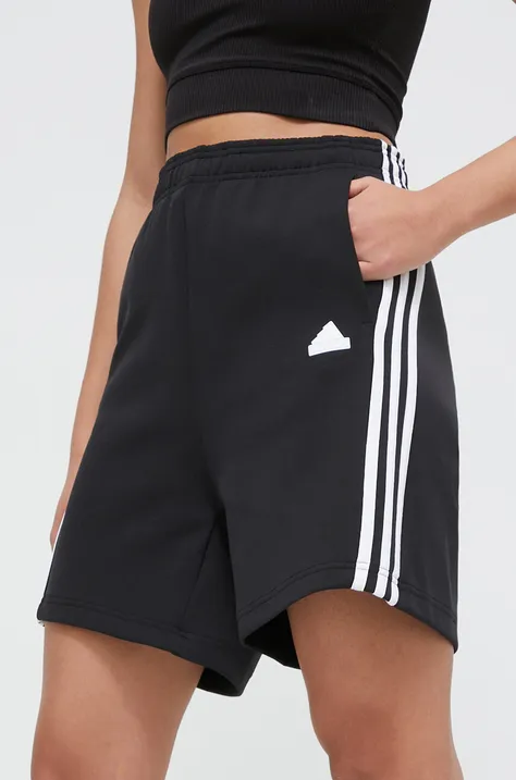 Kratke hlače adidas za žene, boja: crna, s aplikacijom, visoki struk