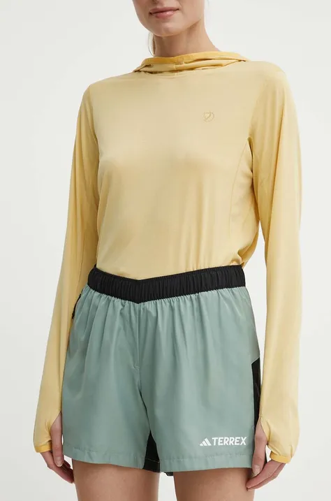 Sportske kratke hlače adidas TERREX za žene, boja: zelena, s uzorkom, srednje visoki struk, IP4862