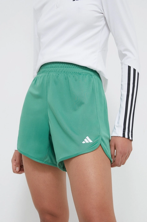 adidas Performance szorty treningowe Pacer kolor zielony gładkie high waist IR6236