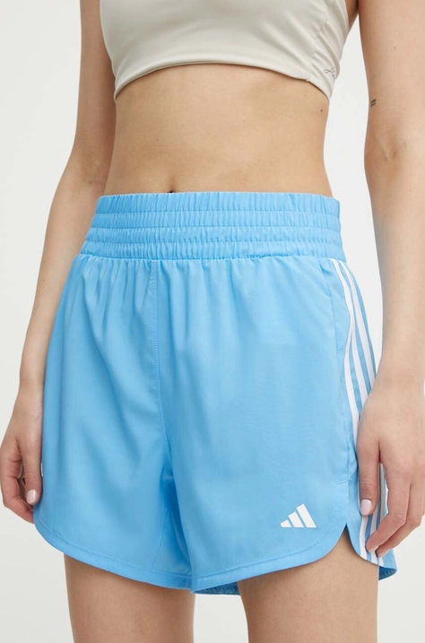 adidas Performance szorty treningowe Pacer kolor niebieski z aplikacją high waist IS1664