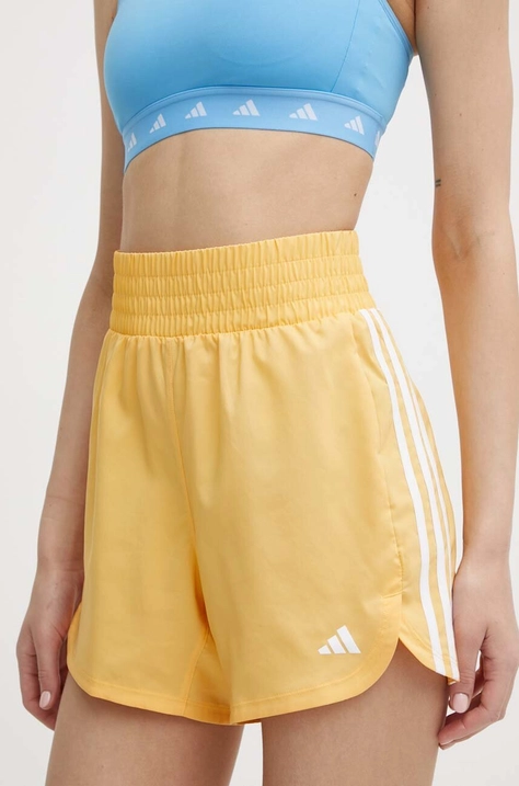 adidas Performance szorty treningowe Pacer kolor żółty z aplikacją high waist IS2179