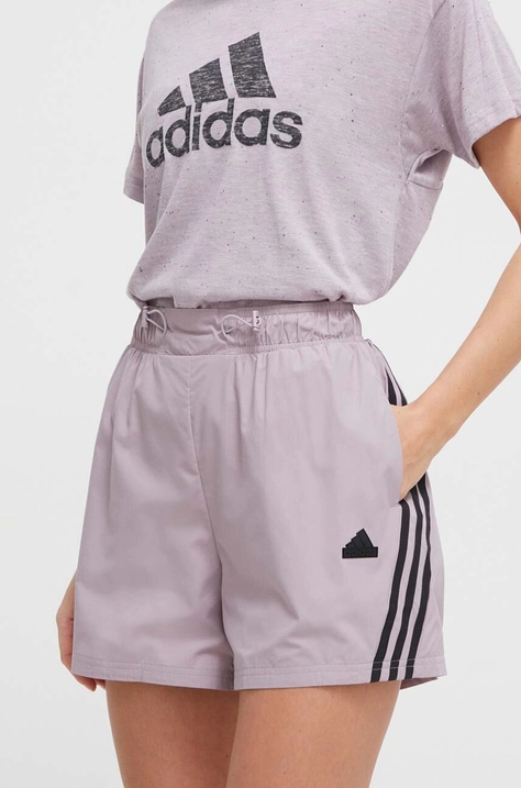 adidas szorty damskie kolor różowy z aplikacją high waist IS3615