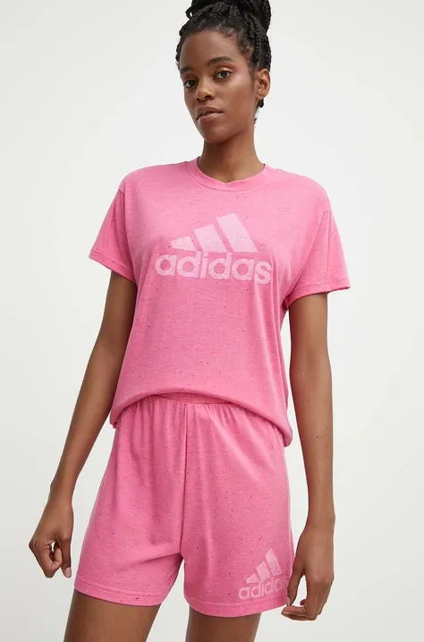 Kraťasy adidas dámské, růžová barva, vzorované, high waist, IS3903