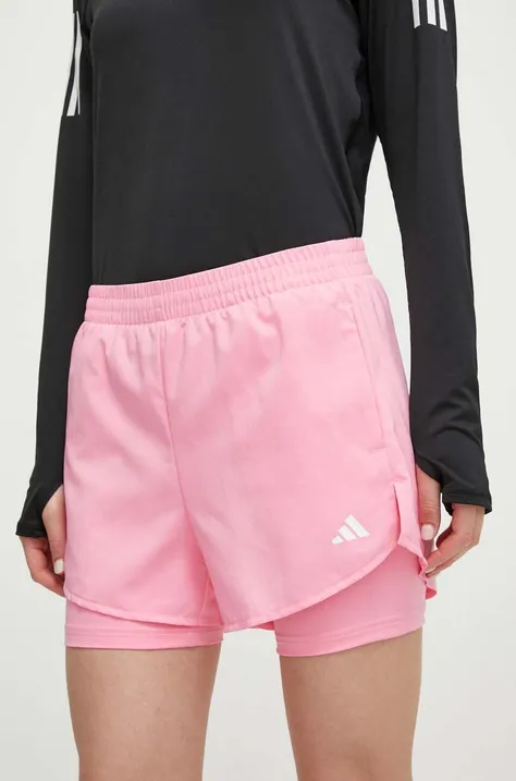 Tréninkové šortky adidas Performance růžová barva, hladké, high waist, IS3950