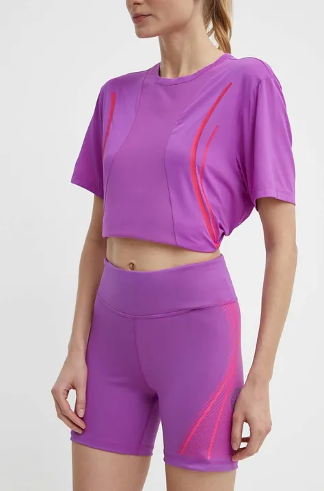 Tréninkové šortky adidas by Stella McCartney TruePace fialová barva, s potiskem, high waist, IT5779