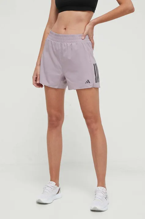 Běžecké šortky adidas Performance Own the Run fialová barva, s potiskem, high waist, IX6377