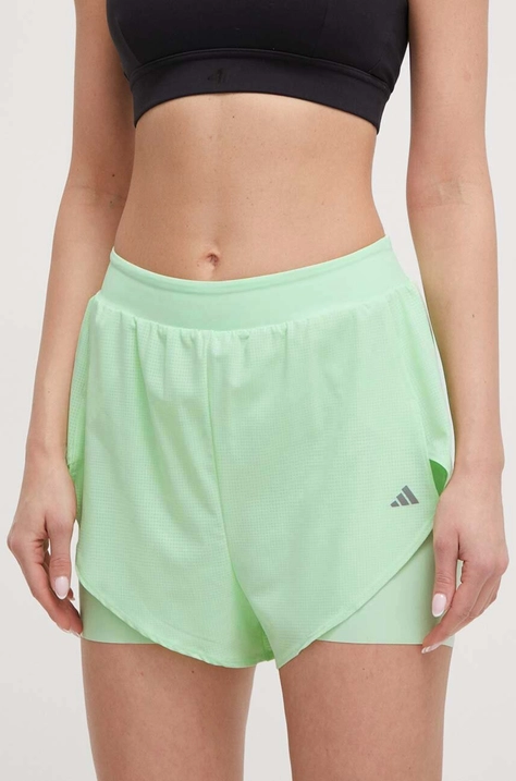 Tréninkové šortky adidas Performance zelená barva, hladké, high waist, IU1141