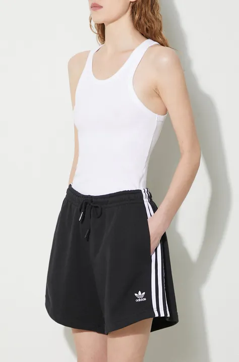 adidas Originals pantaloni scurti 3-Stripes femei, culoarea negru, cu imprimeu, high waist, IU2517
