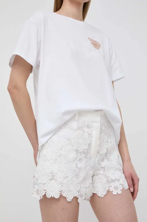 Kratke hlače Luisa Spagnoli za žene, boja: bijela, bez uzorka, visoki struk