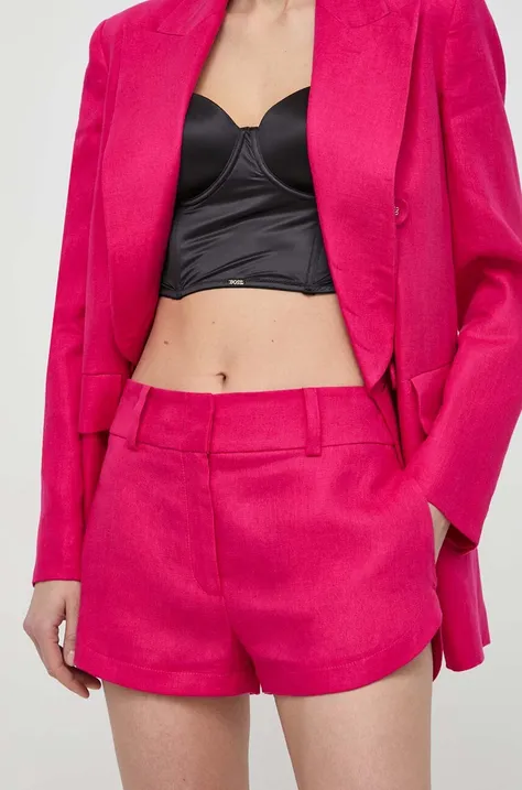Luisa Spagnoli pantaloni scurti din in AUSILIO culoarea roz, neted, medium waist, 541135