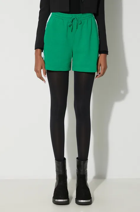 adidas Originals pantaloni scurți 3-Stripes French Terry de damă, culoarea verde cu aplicații, talie înaltă IP0697
