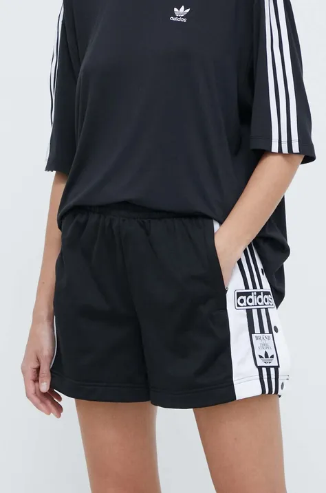 adidas Originals rövidnadrág Adibreak női, fekete, nyomott mintás, magas derekú, IU2518