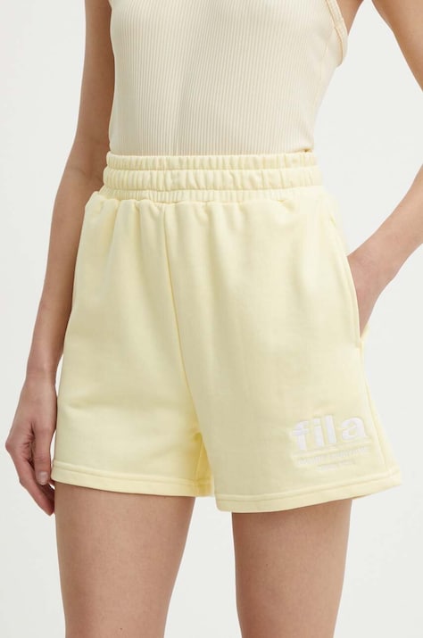 Fila szorty Linyi damskie kolor żółty z aplikacją high waist FAW0763