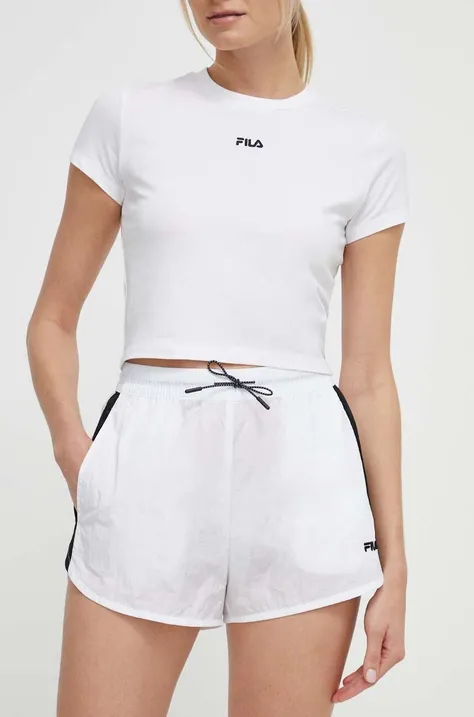 Kratke hlače Fila Limassol za žene, boja: bijela, s uzorkom, visoki struk, FAW0775