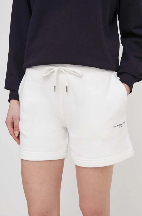 Tommy Hilfiger pantaloni scurti femei, culoarea bej, neted, high waist