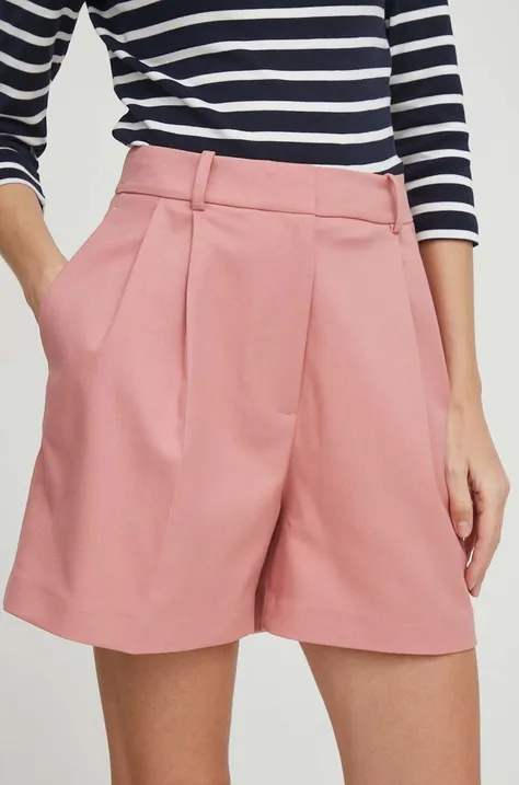 Tommy Hilfiger pantaloni scurți femei, culoarea roz, uni, high waist WW0WW41380