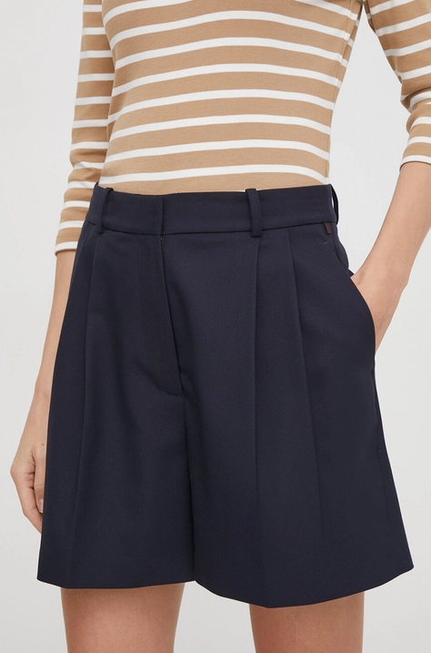 Kraťasy Tommy Hilfiger dámské, tmavomodrá barva, hladké, high waist