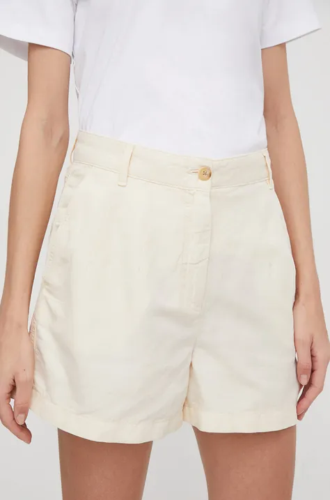 Kratke hlače s dodatkom lana Tommy Hilfiger boja: bež, bez uzorka, visoki struk, WW0WW41603
