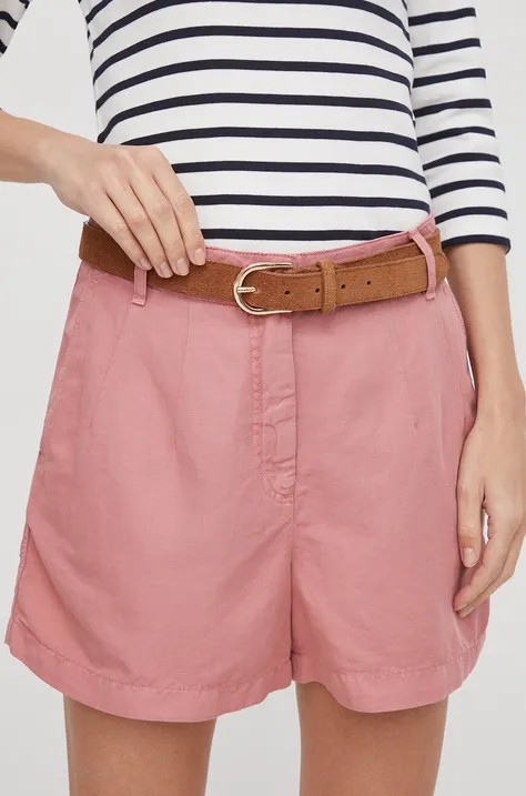 Kratke hlače iz mešanice lana Tommy Hilfiger roza barva